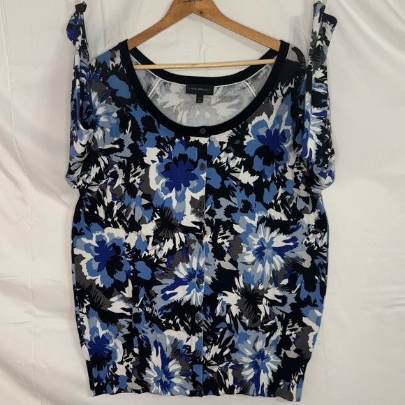 Lane Bryant Blue, White, Black & Gray Floral Print Cardigan Sweater Size 18/20 - Picture 2 of 16